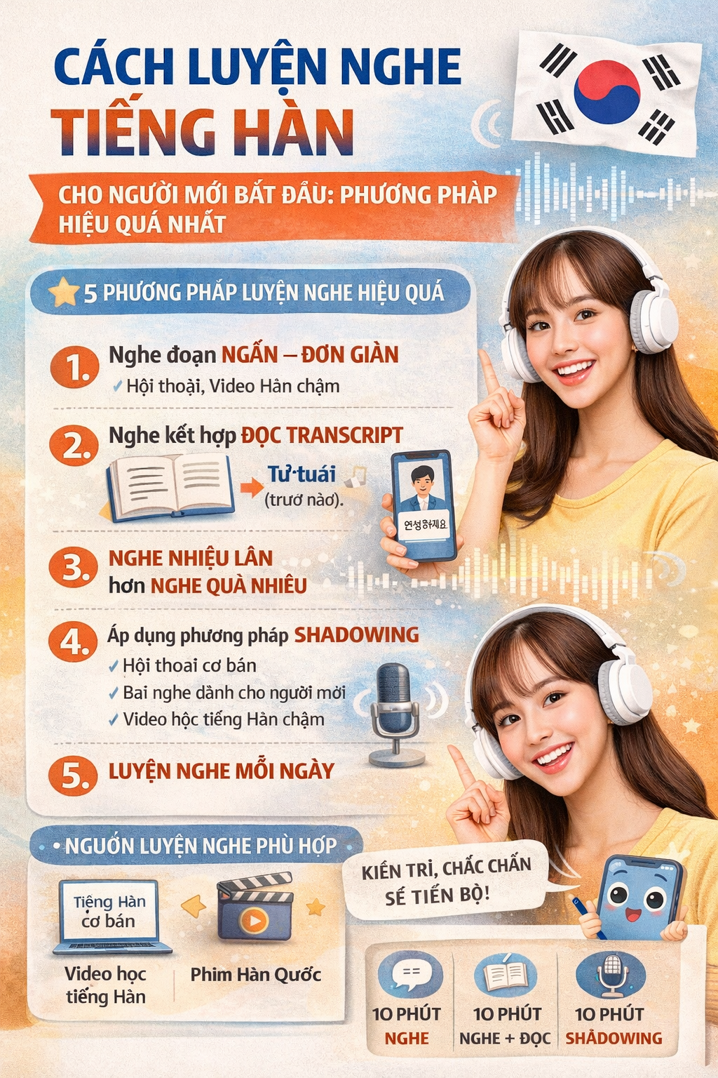 CÁCH LUYỆN NGHE TIẾNG HÀN CHO NGƯỜI MỚI BẮT ĐẦU: PHƯƠNG PHÁP HIỆU QUẢ NHẤT